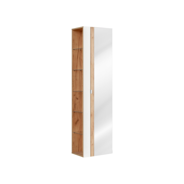 Kõrge vannitoakapp Comad CAPRI WHITE 45 cm, 1 uks, läikiv valge ja Craft-tamm