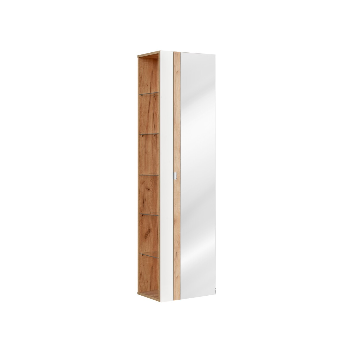 Kõrge vannitoakapp Comad CAPRI WHITE 45 cm, 1 uks, läikiv valge ja Craft-tamm