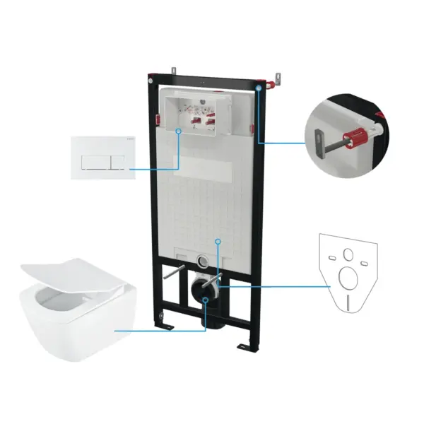 Seinasisene WC-poti komplekt Deante Blur 6-ühes, valge
