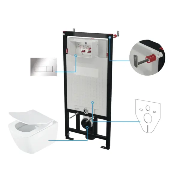 Seinasisene WC-poti komplekt Deante Blur 6-ühes, valge/kroom