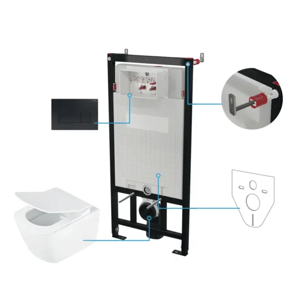 Seinasisene WC-poti komplekt Deante Blur 6-ühes, valge/must