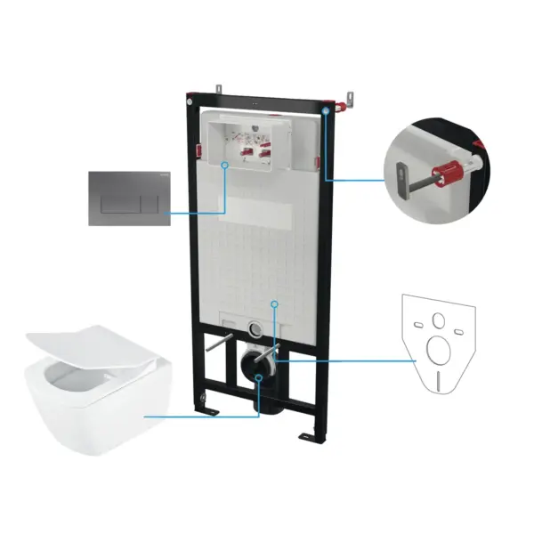 Seinasisene WC-poti komplekt Deante Blur 6-ühes, valge/titaan
