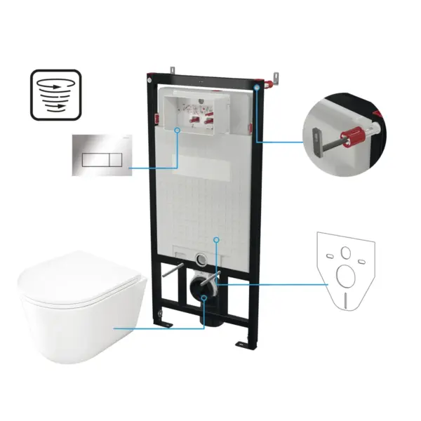 Seinasisene WC-poti komplekt Deante Jasmin 6-ühes, valge/kroom