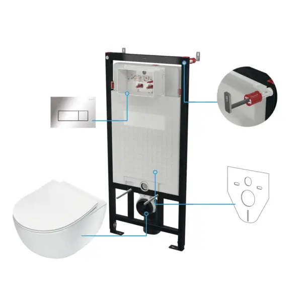 Seinasisene WC-poti komplekt Deante Peonia 6-ühes, valge/kroom