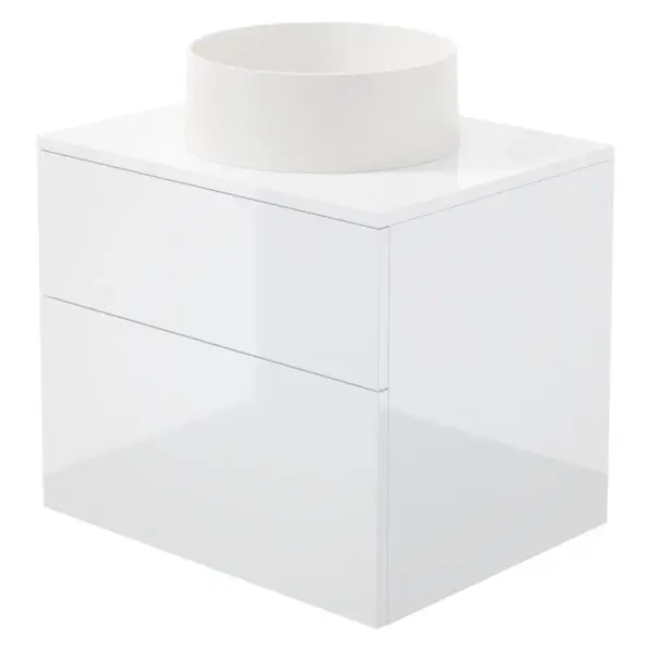 Valamukapp graniitvalamuga Deante Prizma/Silia 600 mm, läikiv valge/alabaster, segistiavata