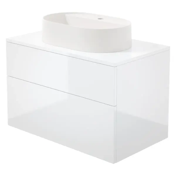 Valamukapp graniitvalamuga Deante Prizma/Silia 800 mm, läikiv valge/alabaster, segistiavaga