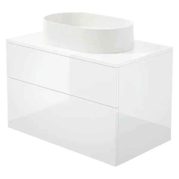 Valamukapp graniitvalamuga Deante Prizma/Silia 800 mm, läikiv valge/alabaster, segistiavata